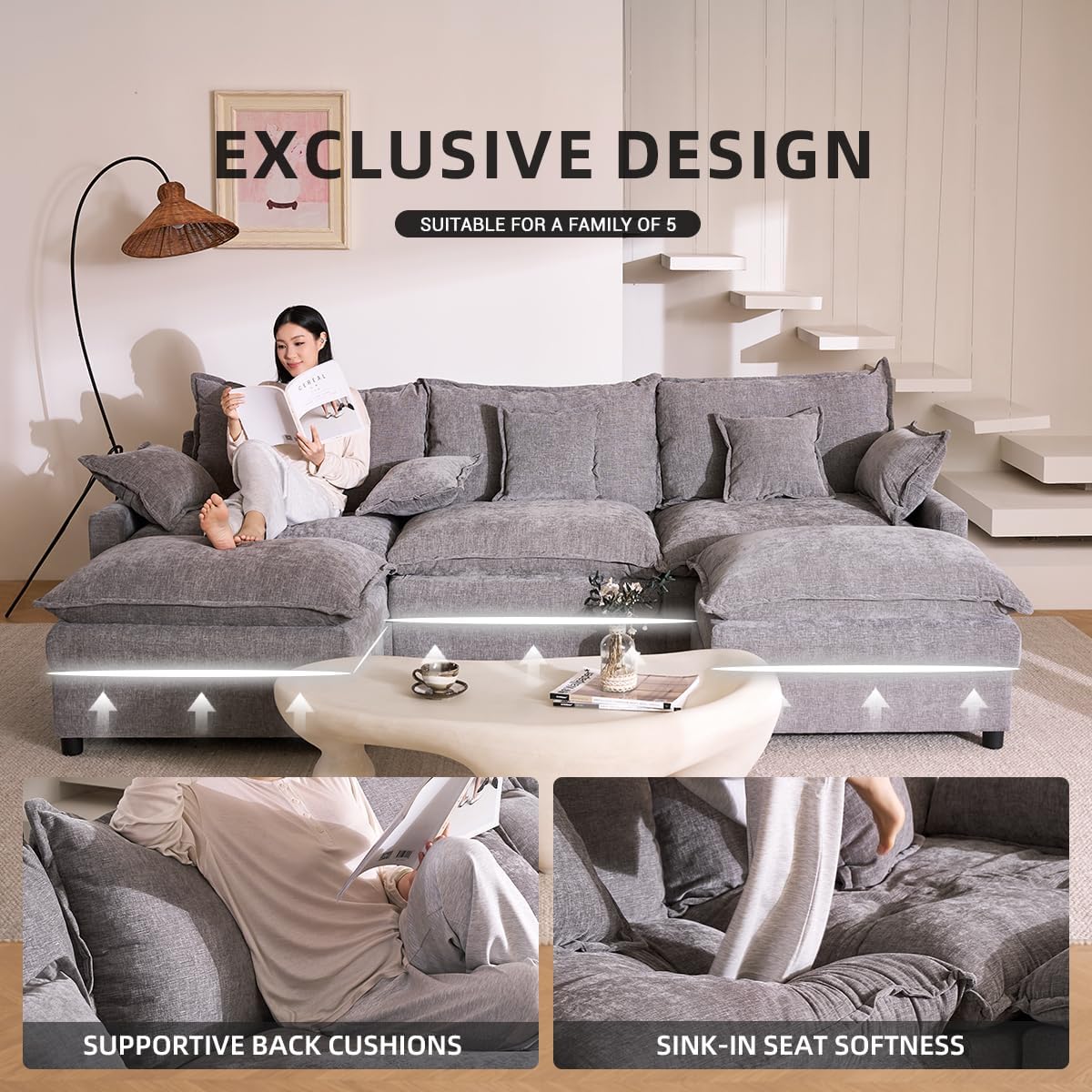 The Haven U-Shaped Modular Cloud Sofa, 274cm, Chenille