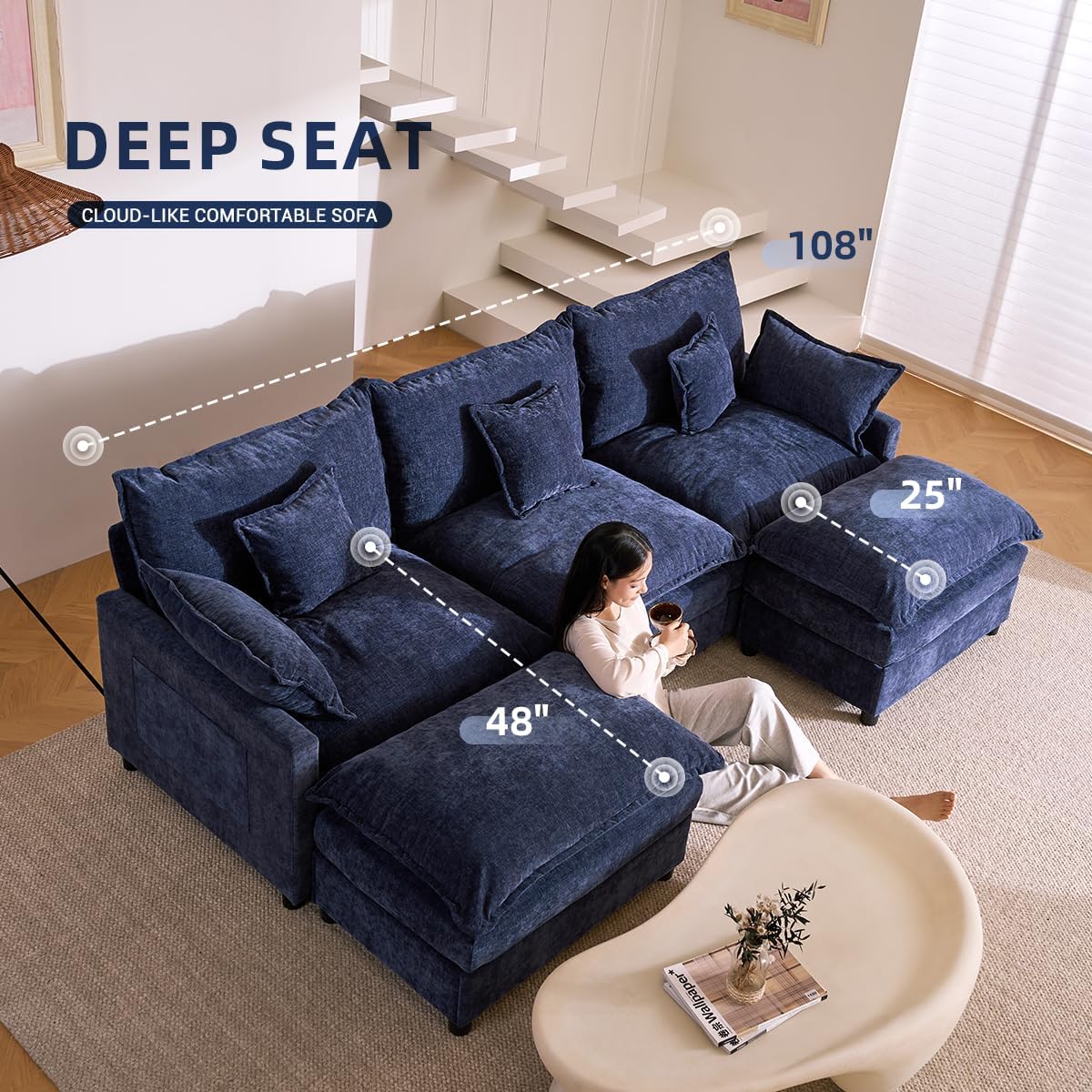 The Haven U-Shaped Modular Cloud Sofa, 274cm, Chenille