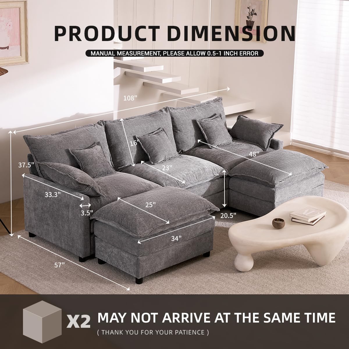 The Haven U-Shaped Modular Cloud Sofa, 274cm, Chenille